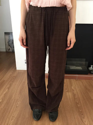 Check Wide Pants Long Length Vintage One-mile Wear Effortless Chic