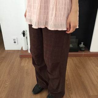 Check Wide Pants Long Length Vintage One-mile Wear Effortless Chic