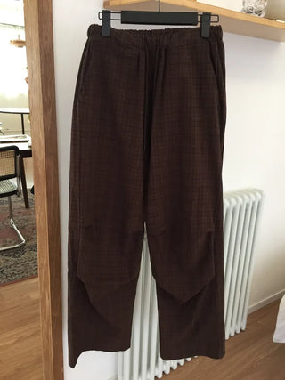 Check Wide Pants Long Length Vintage One-mile Wear Effortless Chic