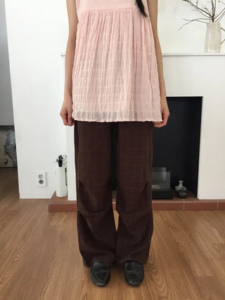Check Wide Pants Long Length Vintage One-mile Wear Effortless Chic