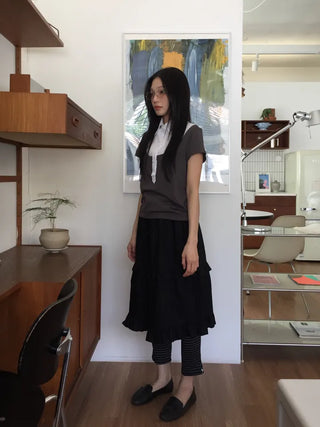 Color-block Polo Shirt Layered Slim Fit Work Look Date Look