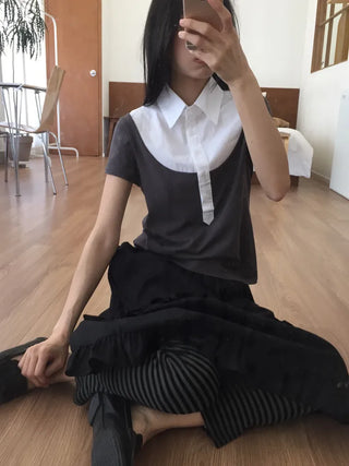 Color-block Polo Shirt Layered Slim Fit Work Look Date Look