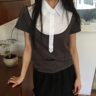 Color-block Polo Shirt Layered Slim Fit Work Look Date Look