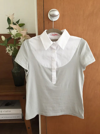 Color-block Polo Shirt Layered Slim Fit Work Look Date Look
