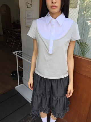 Color-block Polo Shirt Layered Slim Fit Work Look Date Look