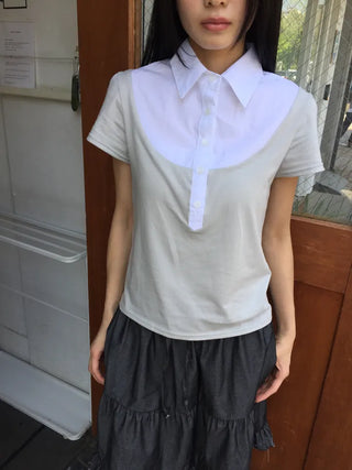 Color-block Polo Shirt Layered Slim Fit Work Look Date Look