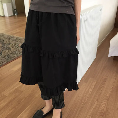 Frill Tiered Long Skirt A-Line Vintage Delicate Fit Vacation Look