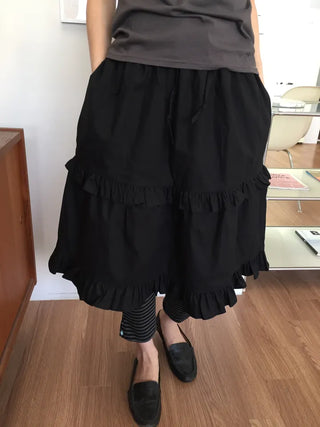 Frill Tiered Long Skirt A-Line Vintage Delicate Fit Vacation Look