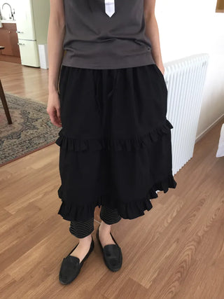 Frill Tiered Long Skirt A-Line Vintage Delicate Fit Vacation Look