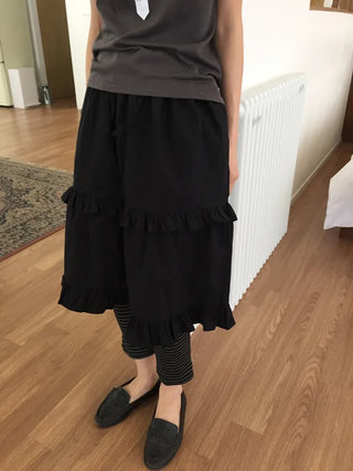 Frill Tiered Long Skirt A-Line Vintage Delicate Fit Vacation Look