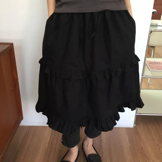Frill Tiered Long Skirt A-Line Vintage Delicate Fit Vacation Look