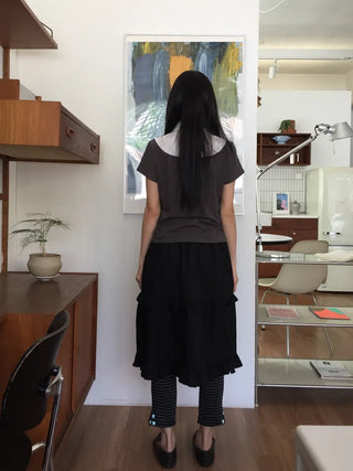 Frill Tiered Long Skirt A-Line Vintage Delicate Fit Vacation Look