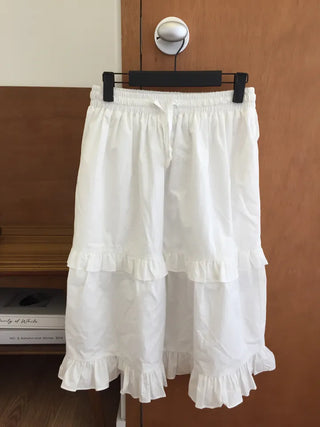 Frill Tiered Long Skirt A-Line Vintage Delicate Fit Vacation Look