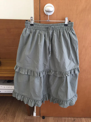 Frill Tiered Long Skirt A-Line Vintage Delicate Fit Vacation Look