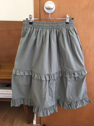 Frill Tiered Long Skirt A-Line Vintage Delicate Fit Vacation Look