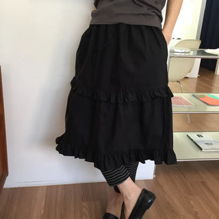 Frill Tiered Long Skirt A-Line Vintage Delicate Fit Vacation Look