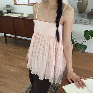 Shirred Strappy Sleeveless Blouse Loose Fit Lovely Vintage Look