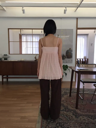 Shirred Strappy Sleeveless Blouse Loose Fit Lovely Vintage Look