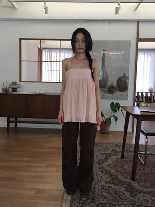 Shirred Strappy Sleeveless Blouse Loose Fit Lovely Vintage Look
