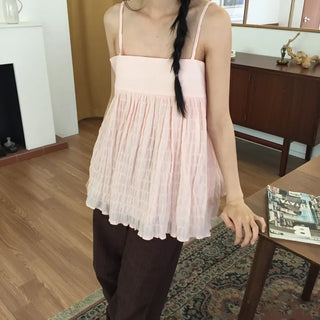 Shirred Strappy Sleeveless Blouse Loose Fit Lovely Vintage Look