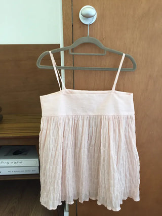 Shirred Strappy Sleeveless Blouse Loose Fit Lovely Vintage Look
