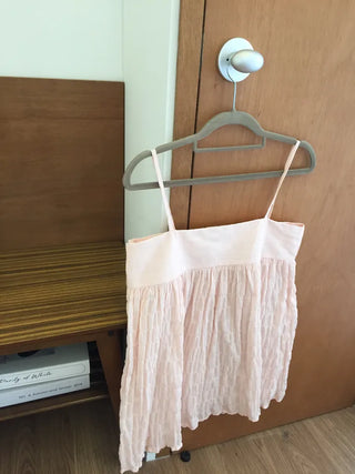 Shirred Strappy Sleeveless Blouse Loose Fit Lovely Vintage Look