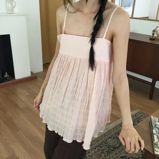Shirred Strappy Sleeveless Blouse Loose Fit Lovely Vintage Look
