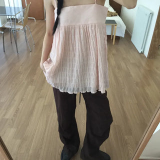 Shirred Strappy Sleeveless Blouse Loose Fit Lovely Vintage Look