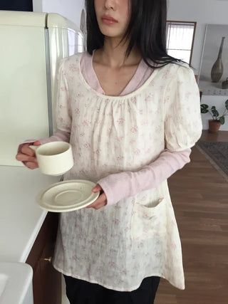 V-neck Ribbed Long Sleeve Top Delicate Fit Semi-Crop Date Look Feminine