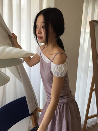 Off-shoulder Shirred T-shirt Slim Fit Feminine Delicate Fit Vacation Look
