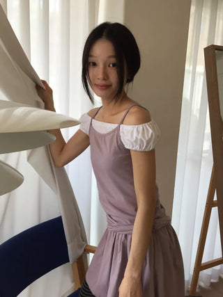 Off-shoulder Shirred T-shirt Slim Fit Feminine Delicate Fit Vacation Look