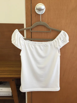 Off-shoulder Shirred T-shirt Slim Fit Feminine Delicate Fit Vacation Look
