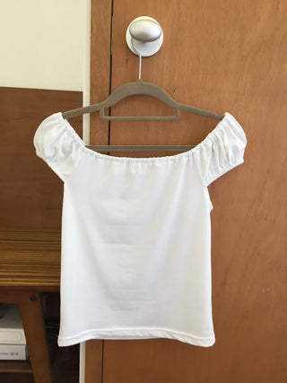 Off-shoulder Shirred T-shirt Slim Fit Feminine Delicate Fit Vacation Look
