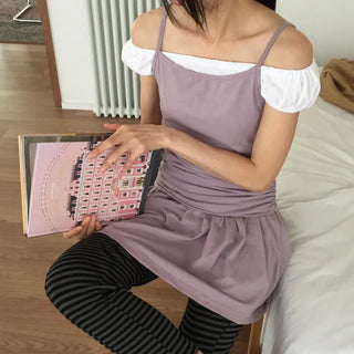 Off-shoulder Shirred T-shirt Slim Fit Feminine Delicate Fit Vacation Look