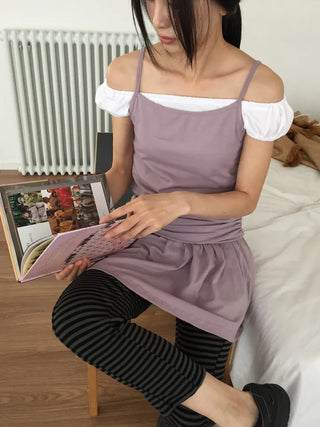 Off-shoulder Shirred T-shirt Slim Fit Feminine Delicate Fit Vacation Look