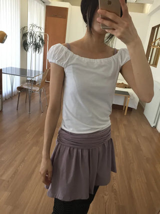Off-shoulder Shirred T-shirt Slim Fit Feminine Delicate Fit Vacation Look