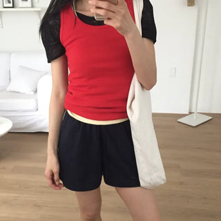 Ribbed Slim Sleeveless Top Basic Fit Vivid Point Look Layered Y2K