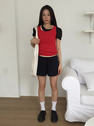 Ribbed Slim Sleeveless Top Basic Fit Vivid Point Look Layered Y2K