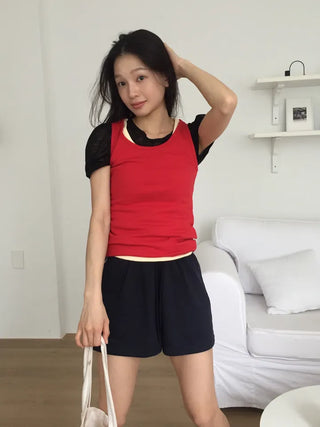 Ribbed Slim Sleeveless Top Basic Fit Vivid Point Look Layered Y2K
