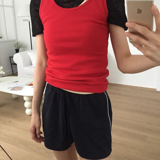 Ribbed Slim Sleeveless Top Basic Fit Vivid Point Look Layered Y2K