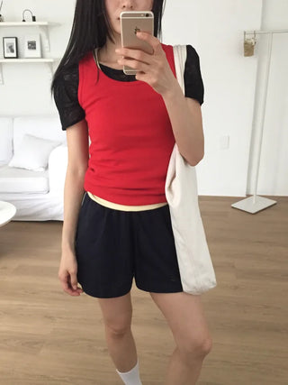 Ribbed Slim Sleeveless Top Basic Fit Vivid Point Look Layered Y2K