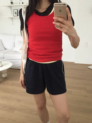 Ribbed Slim Sleeveless Top Basic Fit Vivid Point Look Layered Y2K