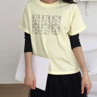 Pixel Teddy Bear Short Sleeve Tee Loose Fit Vintage Nerd Look Kitsch Daily
