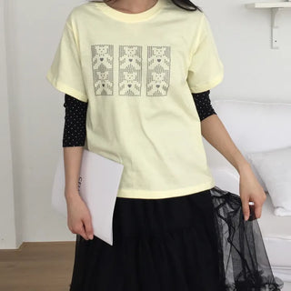 Pixel Teddy Bear Short Sleeve Tee Loose Fit Vintage Nerd Look Kitsch Daily