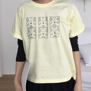 Pixel Teddy Bear Short Sleeve Tee Loose Fit Vintage Nerd Look Kitsch Daily