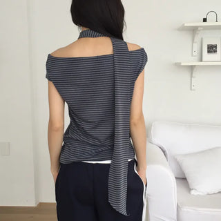 Striped Scarf Set Long Sleeve T-shirt Slim Fit Semi-Crop Unique Nerd Look • •
