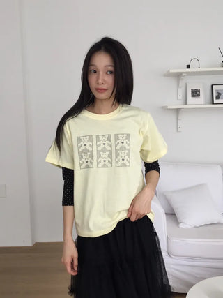 Polka Dot Lace Shirred T-shirt Delicate Fit Vintage Kitsch Look