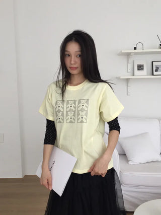 Polka Dot Lace Shirred T-shirt Delicate Fit Vintage Kitsch Look
