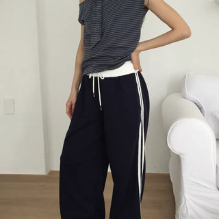 Two-Line Side Color Block Training Pants Wide Fit Hipster Street Look