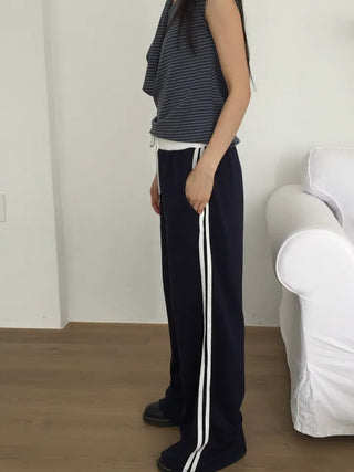 Two-Line Side Color Block Training Pants Wide Fit Hipster Street Look